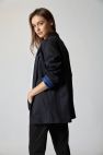 Oversize'owa Granatowa Marynarka w prążek z błękitną podszewką