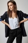 Oversize'owa Granatowa Marynarka w prążek z błękitną podszewką