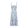Wiskozowa Błękitna Sukienka na ramiączkach w białe i szare kwiaty