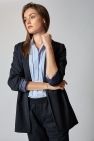Granatowa wełniana Marynarka gładka 100% wełny włoskiej z podszewką