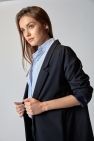 Granatowa wełniana Marynarka gładka 100% wełny włoskiej z podszewką
