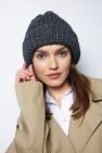 Wełniana Zimowa Czapka ciemna szara grafitowa 50% wełny 50 wiskozy 