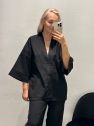 Lniane kimono czarne krótkie z paskiem dodatkowym len 100%