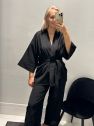 Lniane kimono czarne krótkie z paskiem dodatkowym len 100%