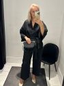 Lniane kimono czarne krótkie z paskiem dodatkowym len 100%