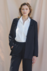 Czarna lniana oversize Marynarka Loose and Elegance Czarny len