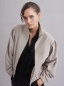 100% WEŁNIANA Kurtka BOMBER ASPEN LOOK melanżowy beż z bardzo szerokim rękawem bufką