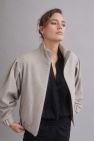 100% WEŁNIANA Kurtka BOMBER ASPEN LOOK melanżowy beż z bardzo szerokim rękawem bufką