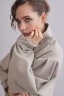 100% WEŁNIANA Kurtka BOMBER ASPEN LOOK melanżowy beż z bardzo szerokim rękawem bufką