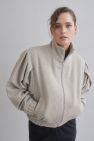 100% WEŁNIANA Kurtka BOMBER ASPEN LOOK melanżowy beż z bardzo szerokim rękawem bufką