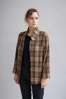 wełniana luźna niezapinana Marynarka 100% wełny w kratę rudawo brązową Loose & Elegance