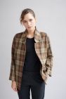 wełniana luźna niezapinana Marynarka 100% wełny w kratę rudawo brązową Loose & Elegance