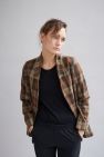 wełniana luźna niezapinana Marynarka 100% wełny w kratę rudawo brązową Loose & Elegance