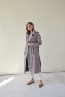 Oversizeowy stylowy przejsciowy Płaszcz wełna 100% z pagonami oversize w kratkę pepitkę brąz czerwień czerń 