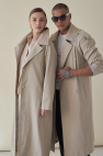 Beżowy oversize'owy bawełniany płaszcz prochowiec z pagonami unisex chłodny beż