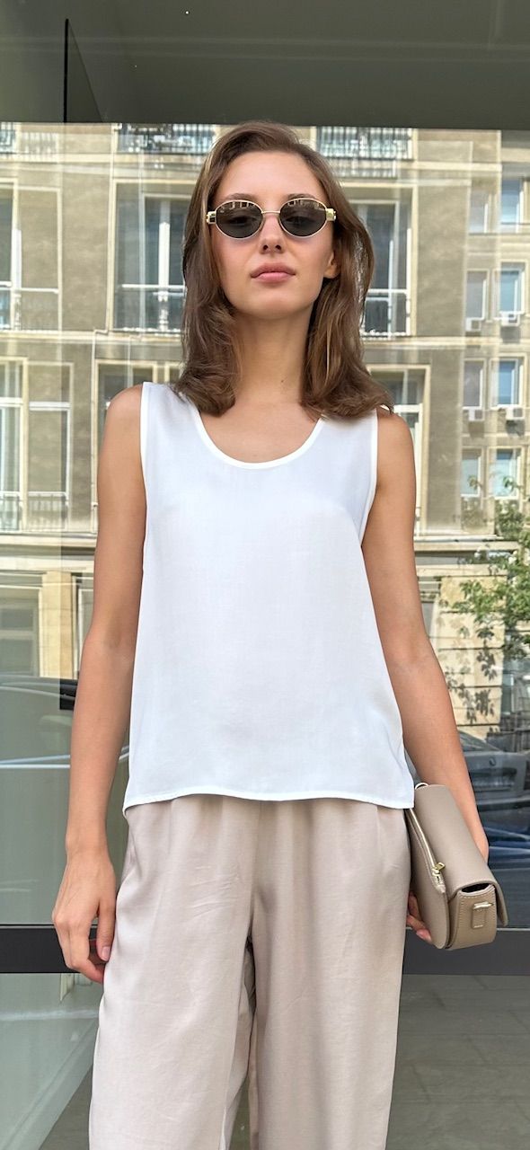 Biały top miły w dotyku tencel 100%
