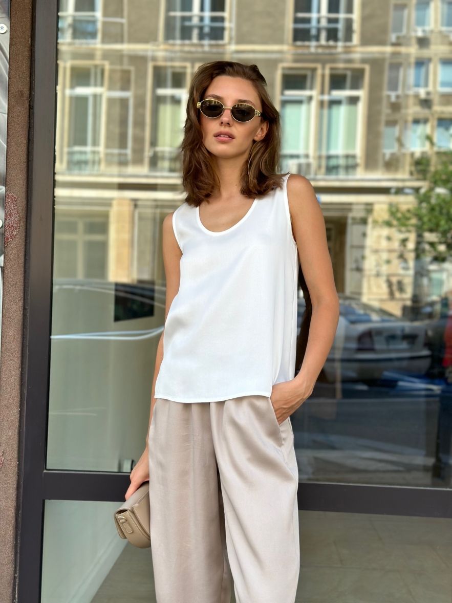 Biały top miły w dotyku tencel 100%