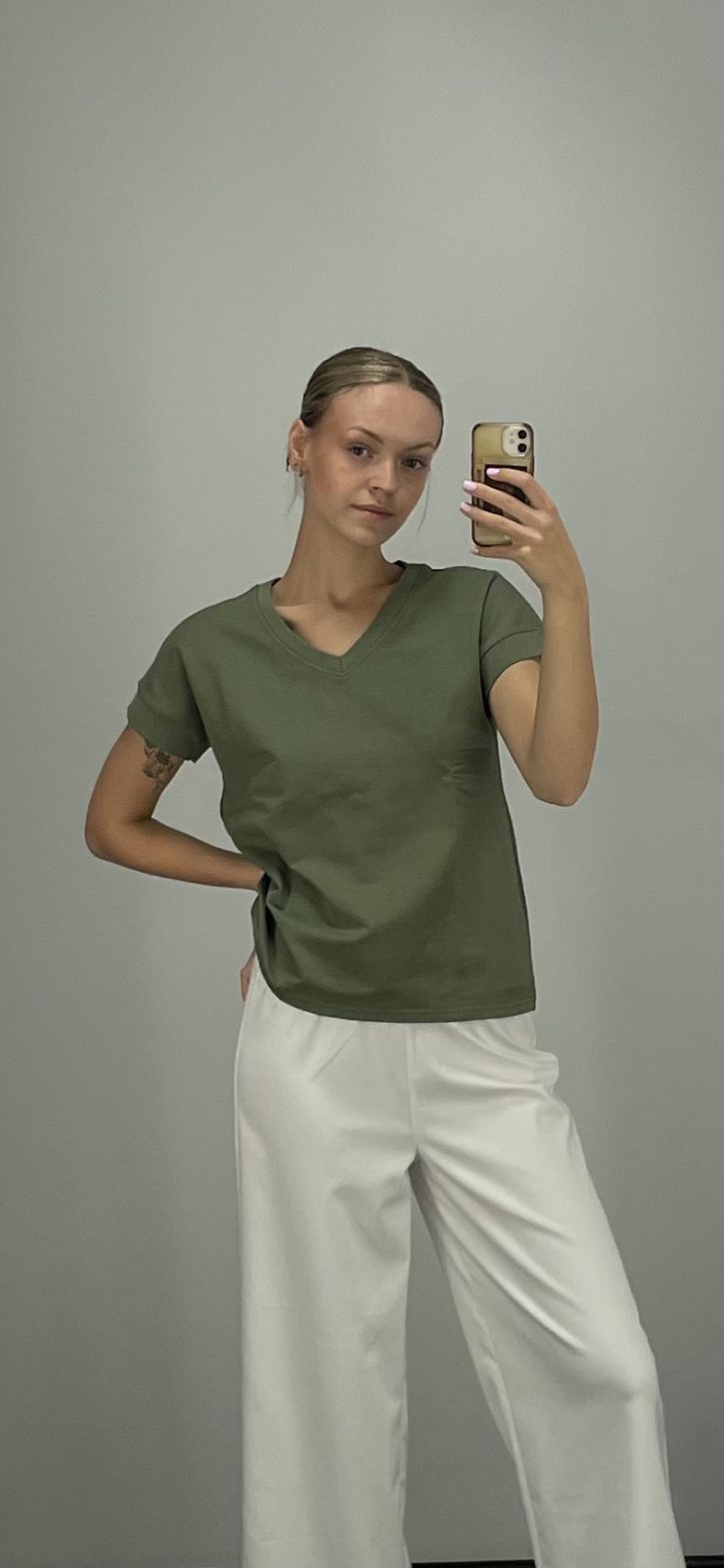 Zielony Bawełniany TSHIRT z mięsistej 100% bawełny zielony-khaki