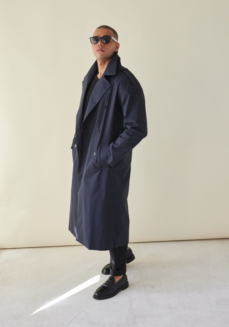 Granatowy bawełniany płaszcz prochowiec Kind Of Magic