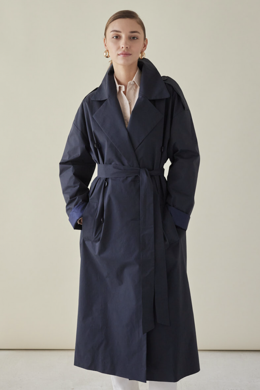 Granatowy bawełniany płaszcz prochowiec Kind Of Magic