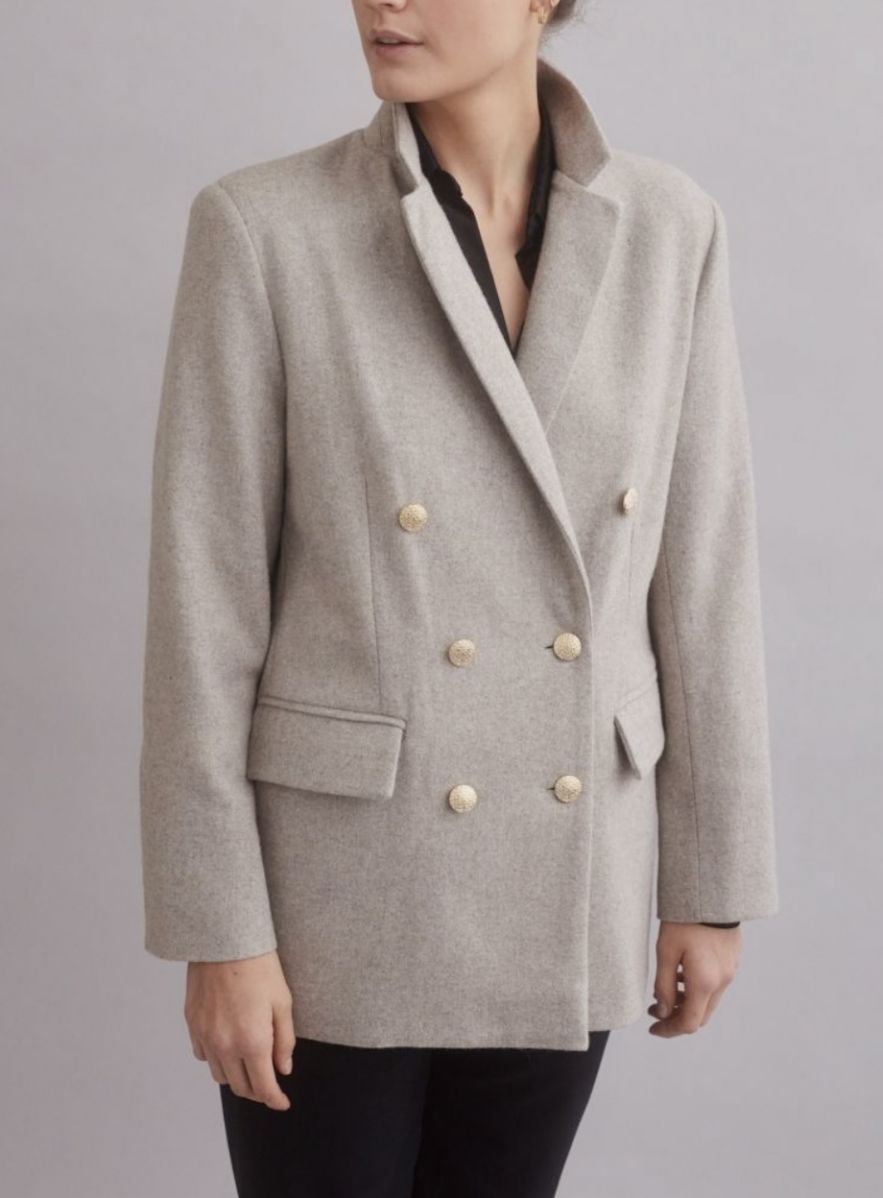 Beżowa wełniana Dwurzędowa Marynarka 100% wełny Pure Elegance Beż Aspen Look