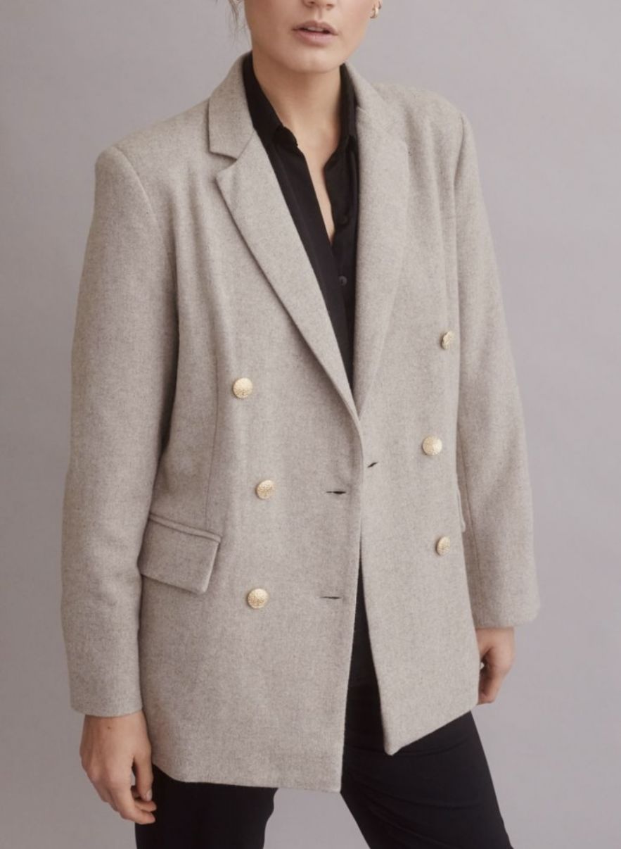 Beżowa wełniana Dwurzędowa Marynarka 100% wełny Pure Elegance Beż Aspen Look