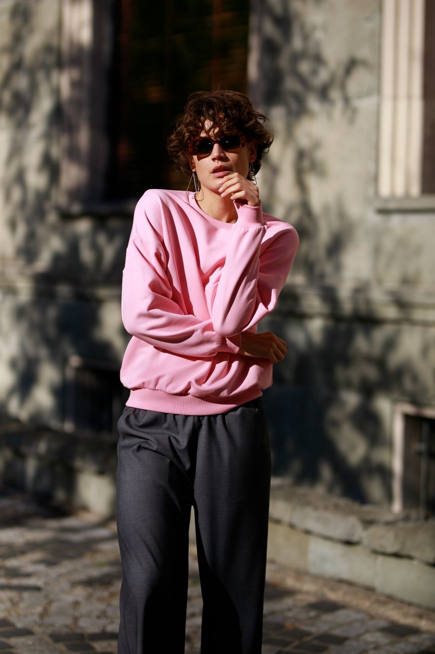 Różowa Bawełniana Bluza OVERSIZE gładka 100% bawełny PINK Winter