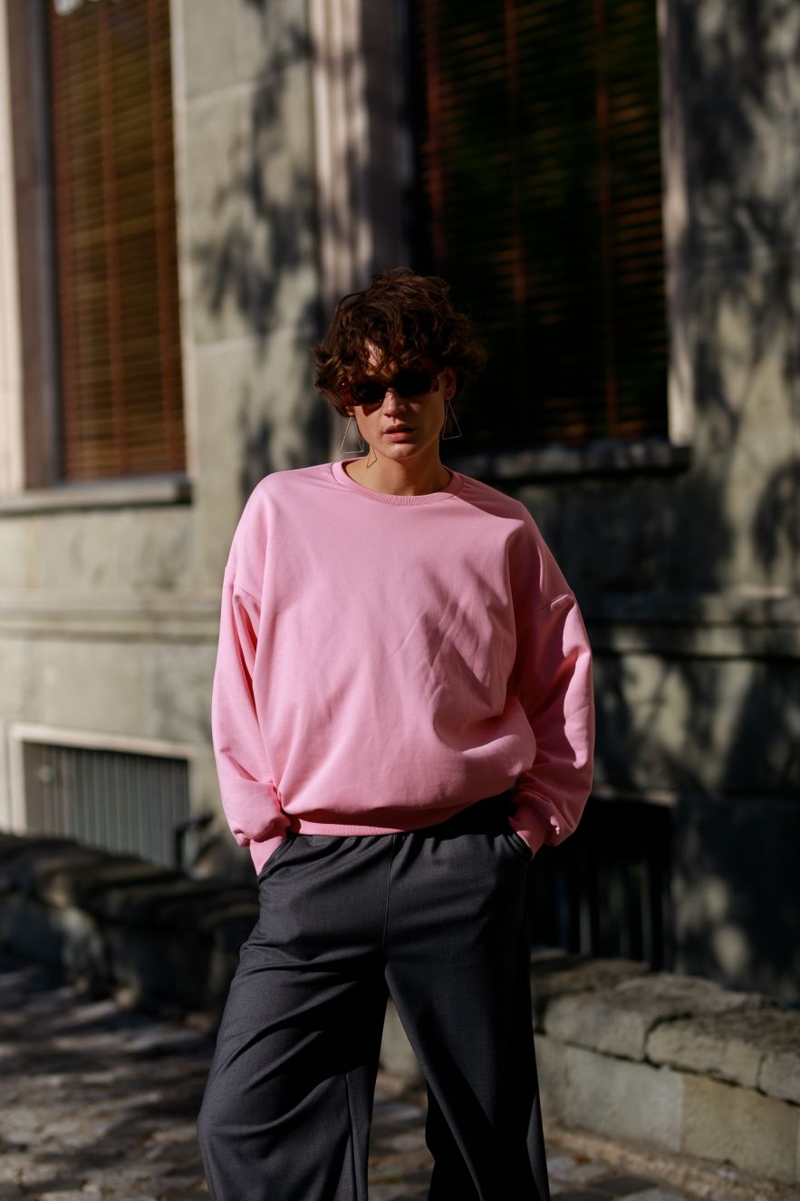 Różowa Bawełniana Bluza OVERSIZE gładka 100% bawełny PINK Winter