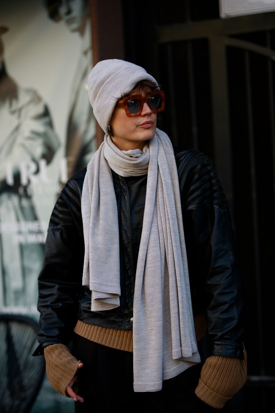 Komplet 100% Merino Wełniana Czapka i Wełniany Zimowy SZAL merino unisex Beż melanż 