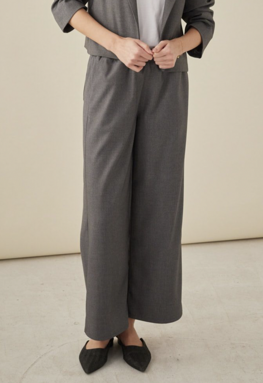 Szare szerokie spodnie Palazzo, kuloty, culottes Wełniane - wełna włoska 100% gładka, miękka