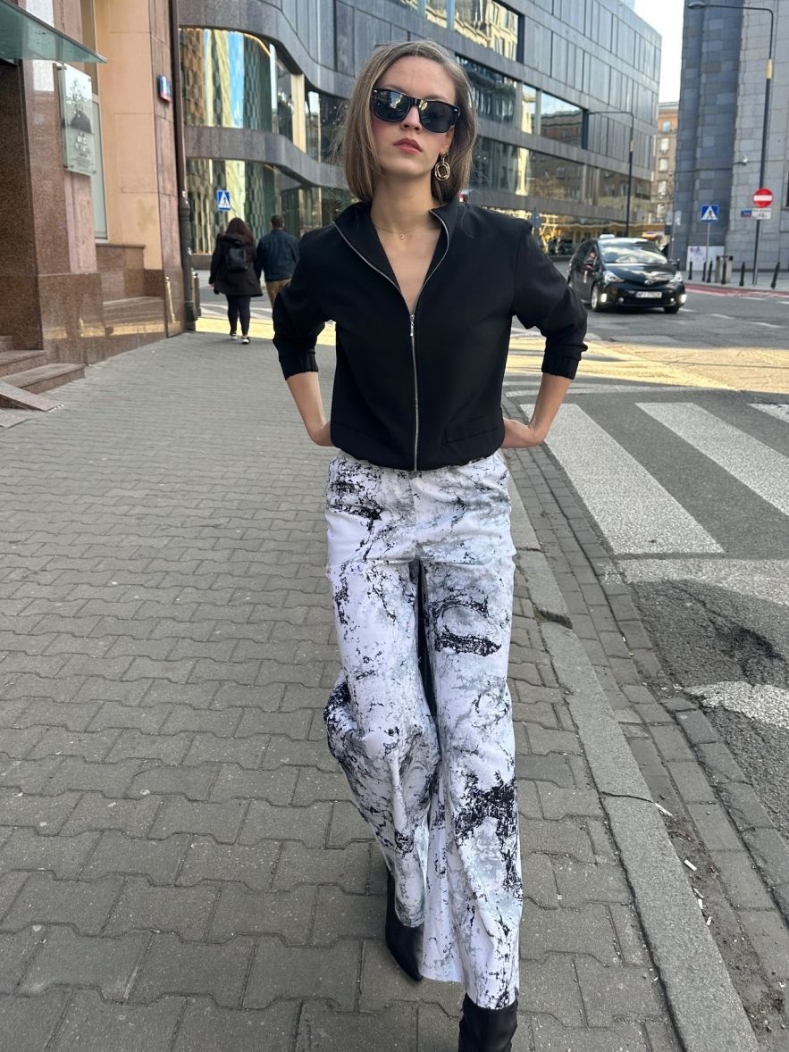 Bawełniane denimowe Spodnie jeans szerokie kuloty czarno-białe EDYCJA LIMITOWANA