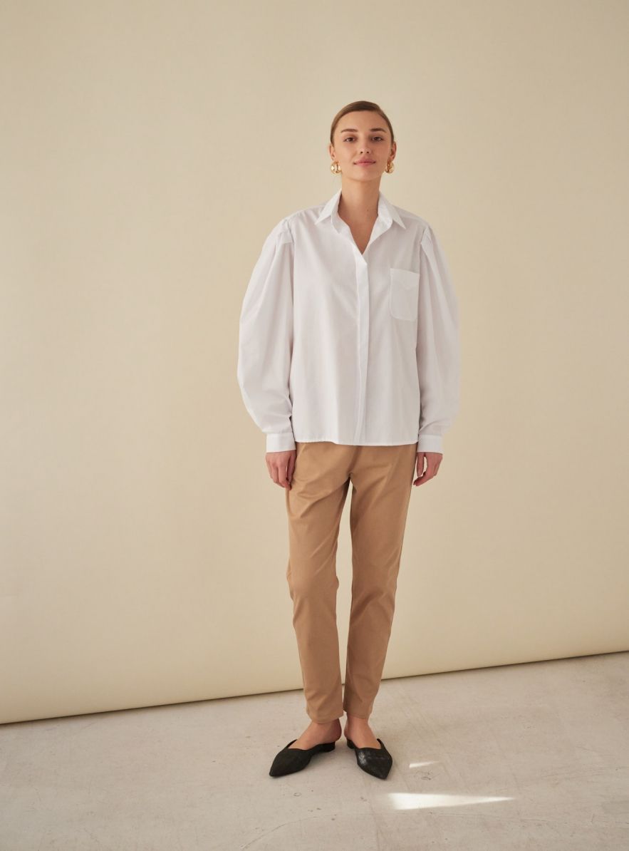Biała 100% Bawełniana Koszula oversize My Style No. 2 z oryginalnym bufiastym rękawem z bufkami