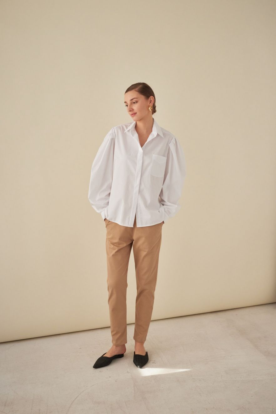 Biała 100% Bawełniana Koszula oversize My Style No. 2 z oryginalnym bufiastym rękawem z bufkami