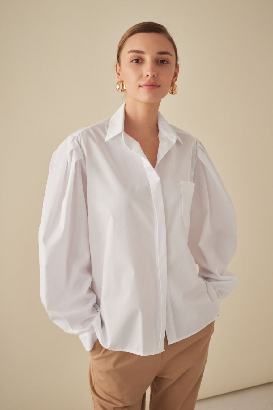 Biała 100% Bawełniana Koszula oversize My Style No. 2 z oryginalnym bufiastym rękawem z bufkami