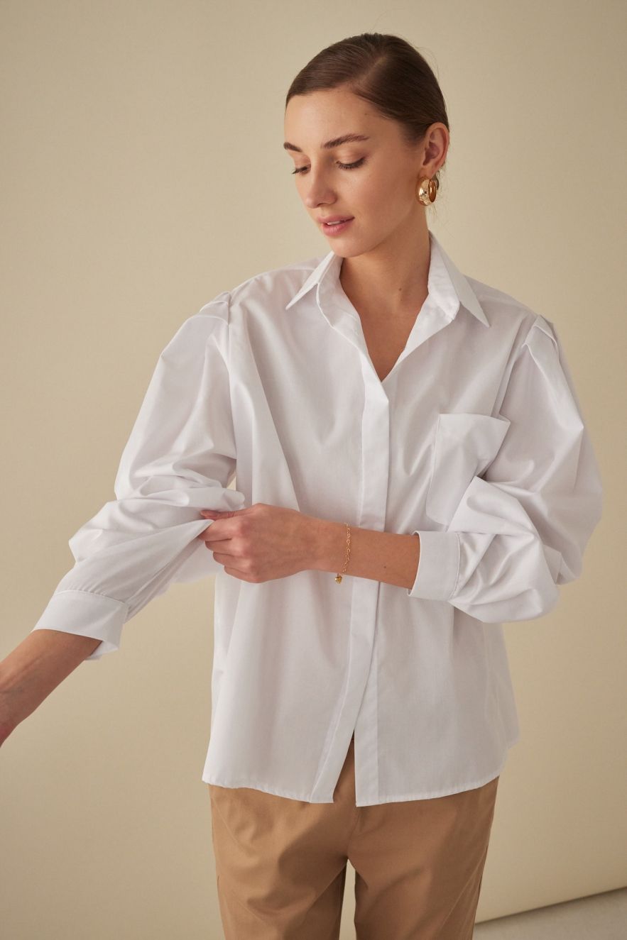Biała 100% Bawełniana Koszula oversize My Style No. 2 z oryginalnym bufiastym rękawem z bufkami