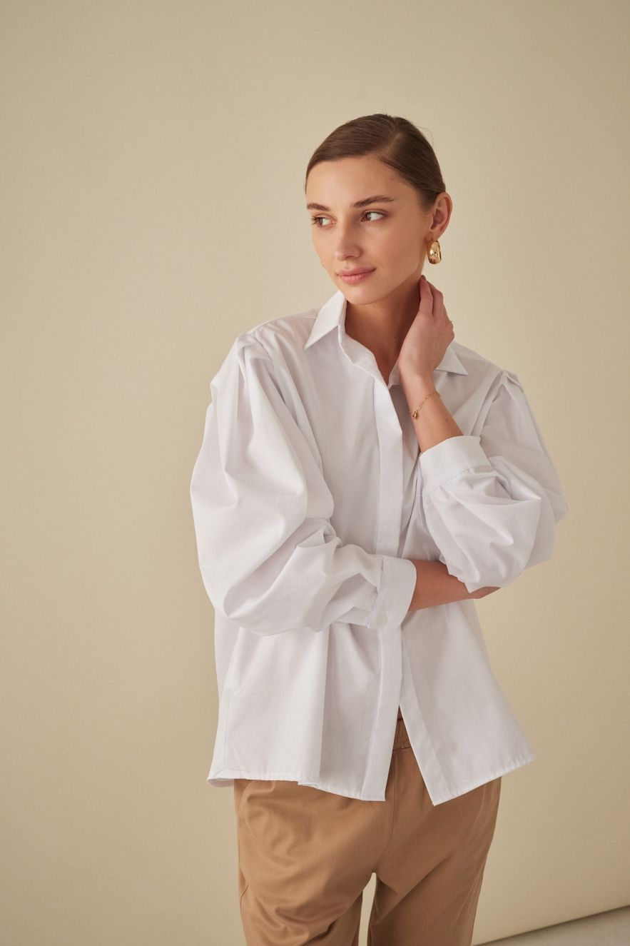 Biała 100% Bawełniana Koszula oversize My Style No. 2 z oryginalnym bufiastym rękawem z bufkami