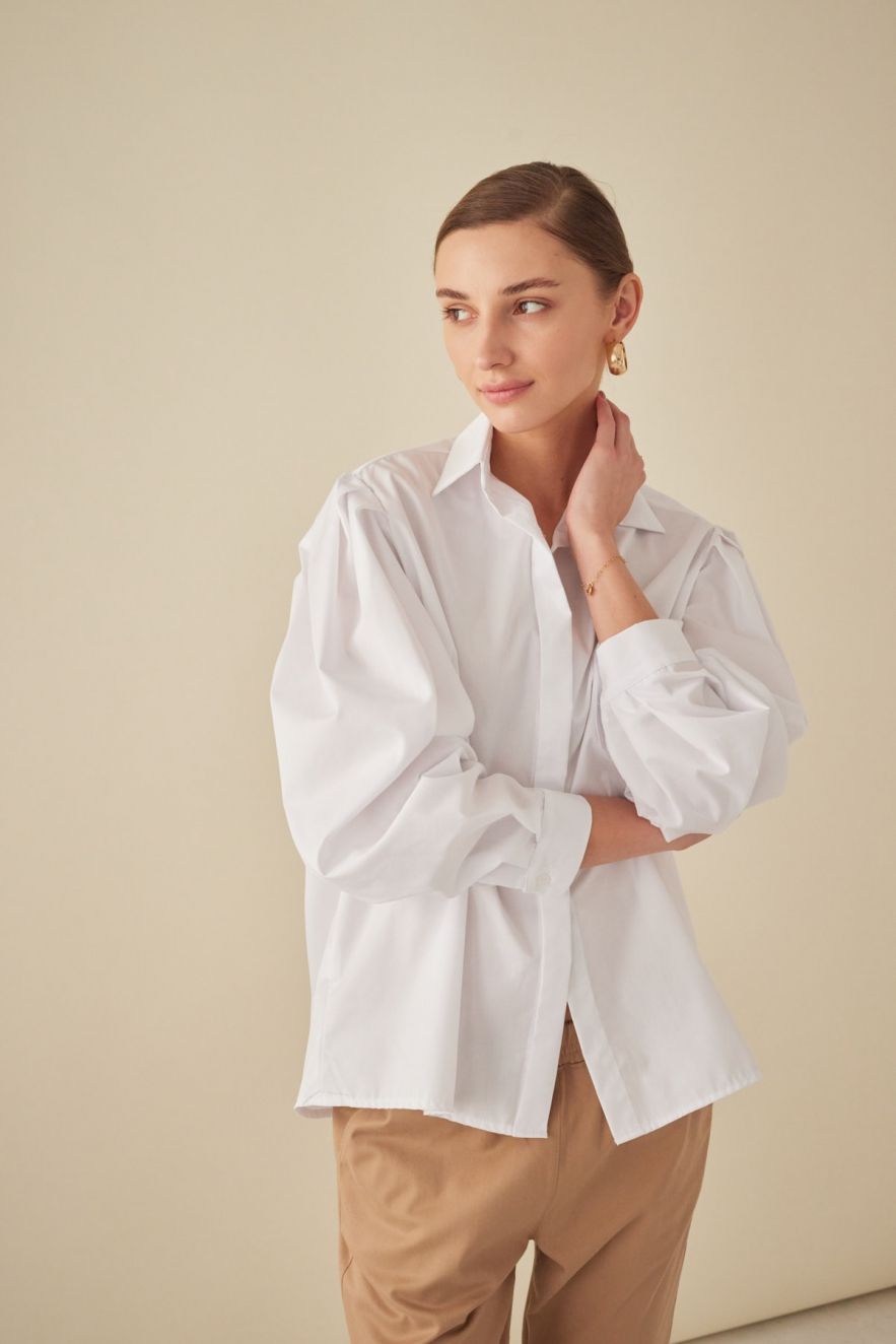 Biała 100% Bawełniana Koszula oversize My Style No. 2 z oryginalnym bufiastym rękawem z bufkami