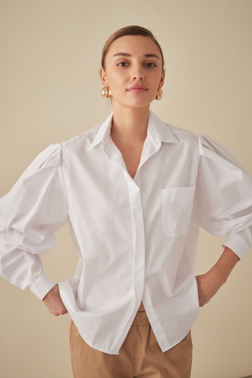 Biała 100% Bawełniana Koszula oversize My Style No. 2 z oryginalnym bufiastym rękawem z bufkami
