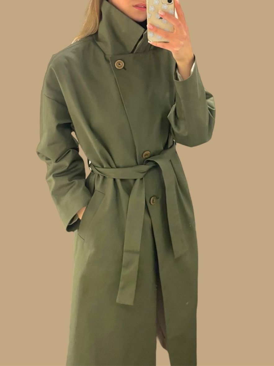 BAWEŁNIANY płaszcz trench na wiosnę khaki