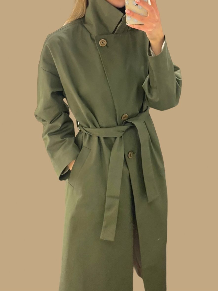 BAWEŁNIANY płaszcz trench na wiosnę khaki