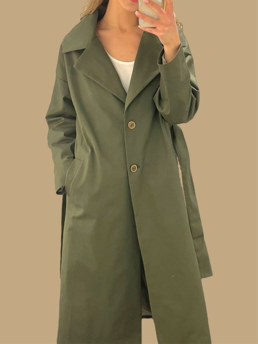 BAWEŁNIANY płaszcz trench na wiosnę khaki