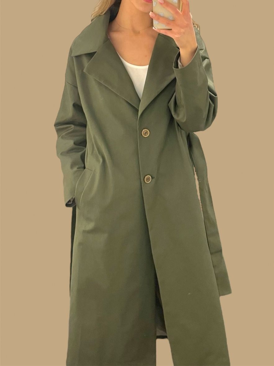 BAWEŁNIANY płaszcz trench na wiosnę khaki