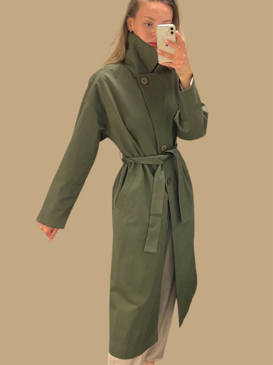 BAWEŁNIANY płaszcz trench na wiosnę khaki
