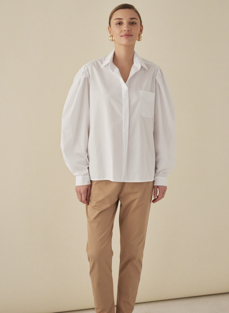 Biała 100% Bawełniana Koszula oversize My Style No. 2 z oryginalnym bufiastym rękawem z bufkami