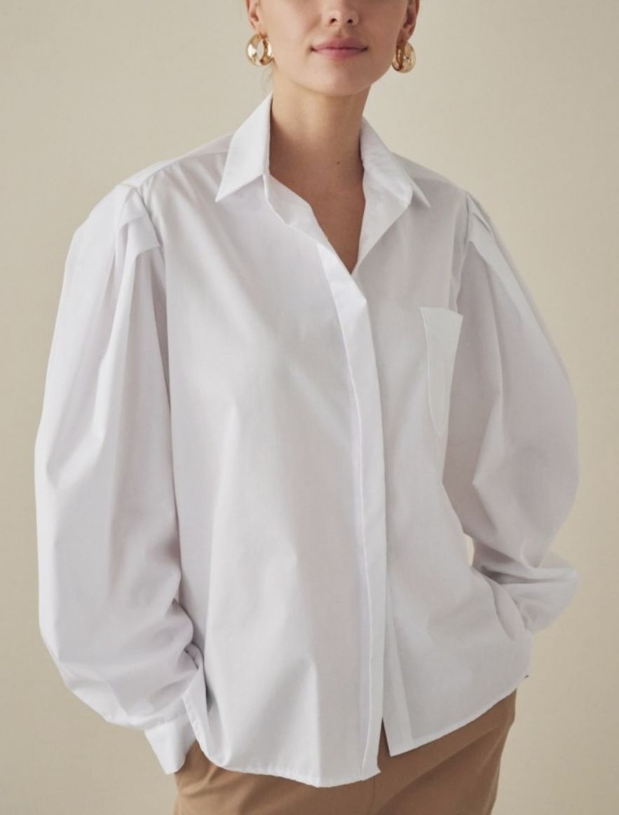 Biała 100% Bawełniana Koszula oversize My Style No. 2 z oryginalnym bufiastym rękawem z bufkami