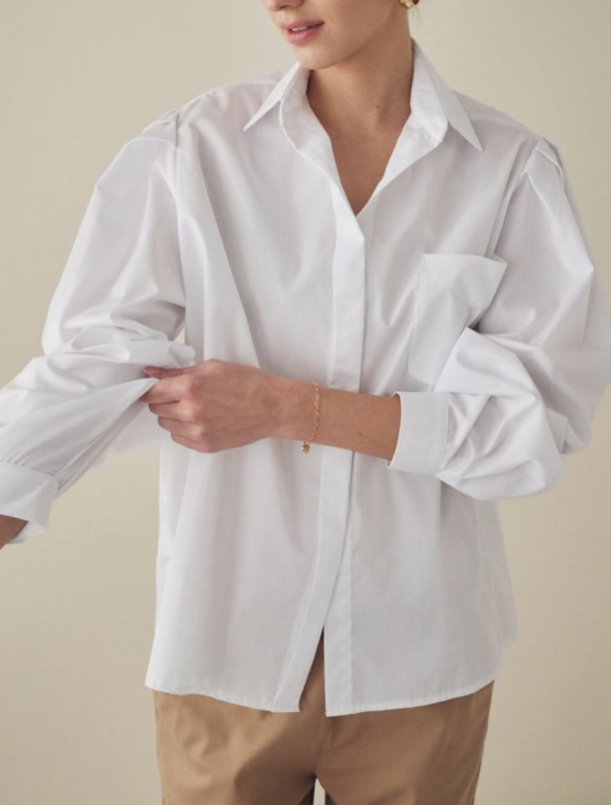 Biała 100% Bawełniana Koszula oversize My Style No. 2 z oryginalnym bufiastym rękawem z bufkami