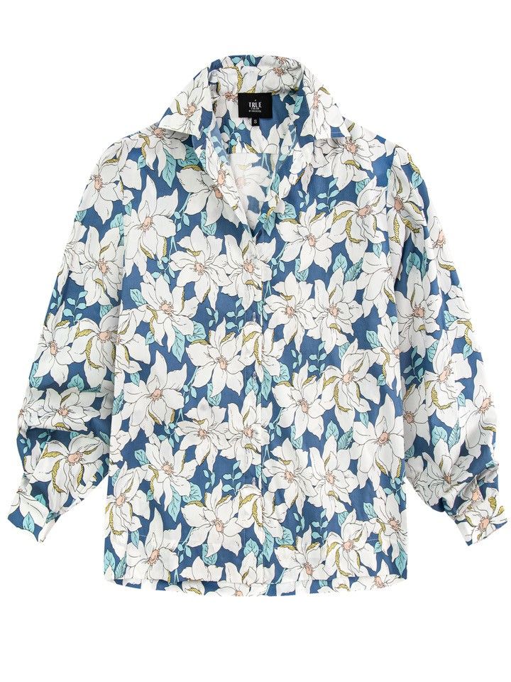 Koszula niebieska w białe kwiaty 100% bawełny MY STYLE oversize