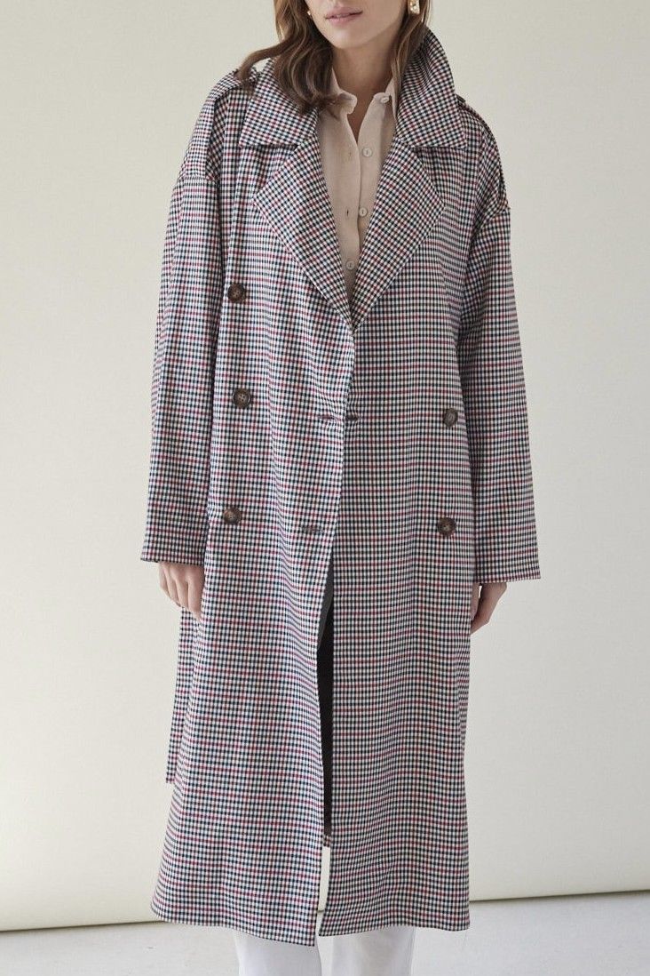 Oversizeowy stylowy przejsciowy Płaszcz wełna 100% z pagonami oversize w kratkę pepitkę brąz czerwień czerń 