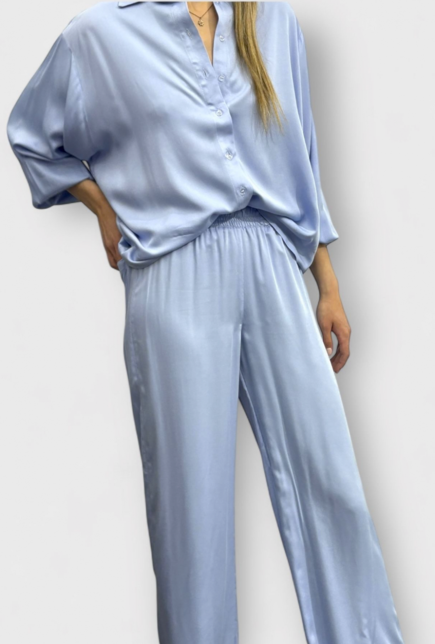 SHOP THE LOOK 10 - błękitna wiskoza kuloty i koszula na guziki