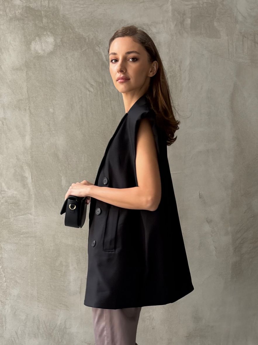 Kamizelka oversize czarna wełna/wiskoza one size